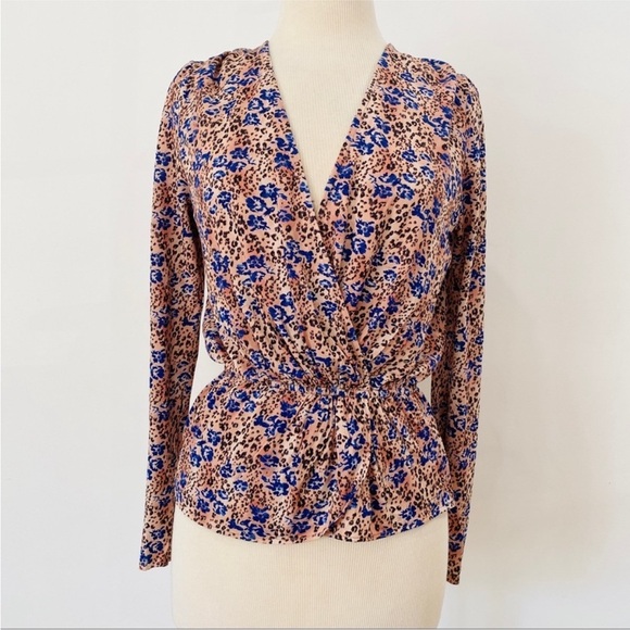 Ramy Brook boho Tan & Blue Leopard Print Peplum blouse NWT - Picture 4 of 10